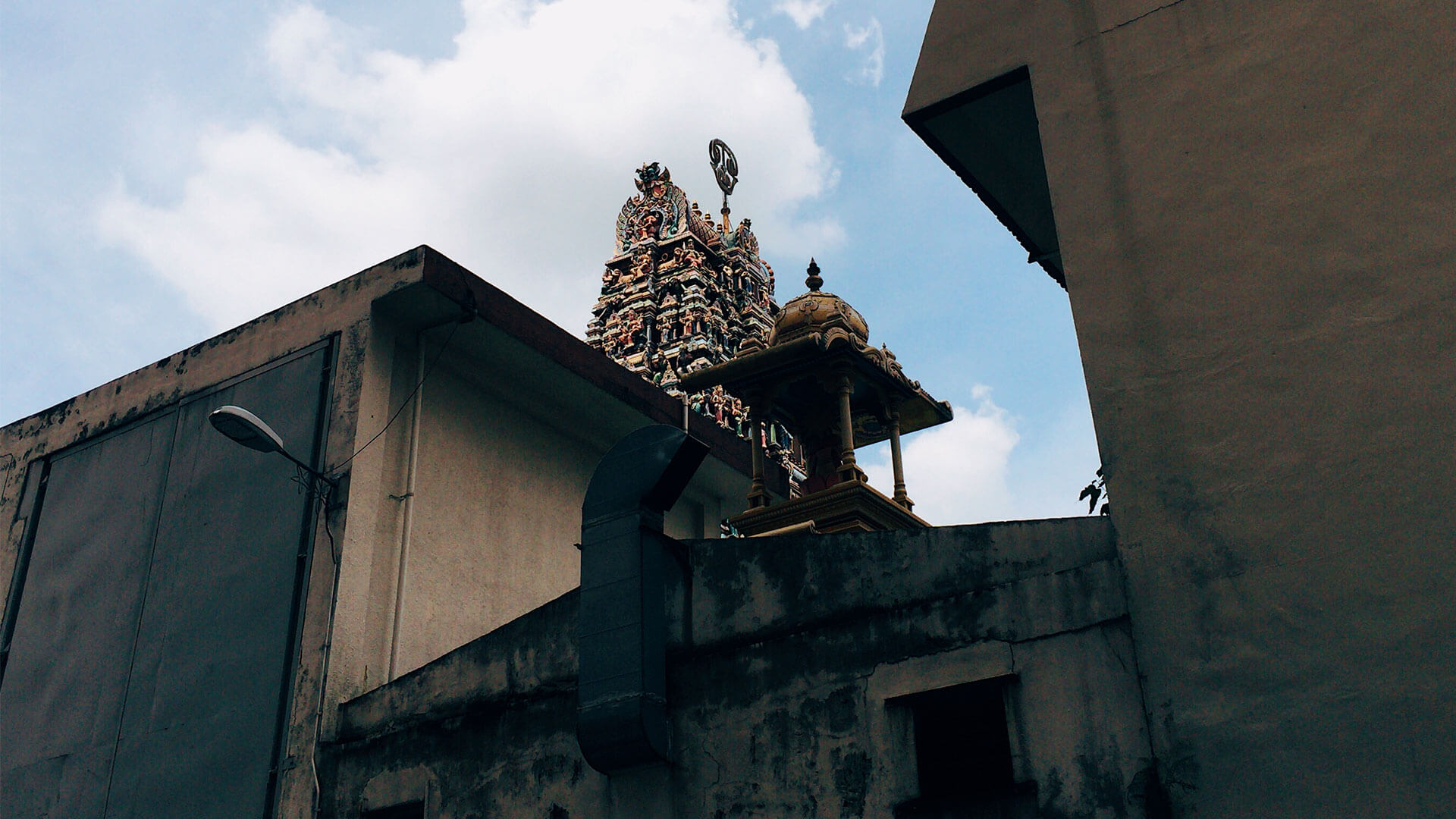 Upward view of a Hindu Kovil in Bukit Bintang