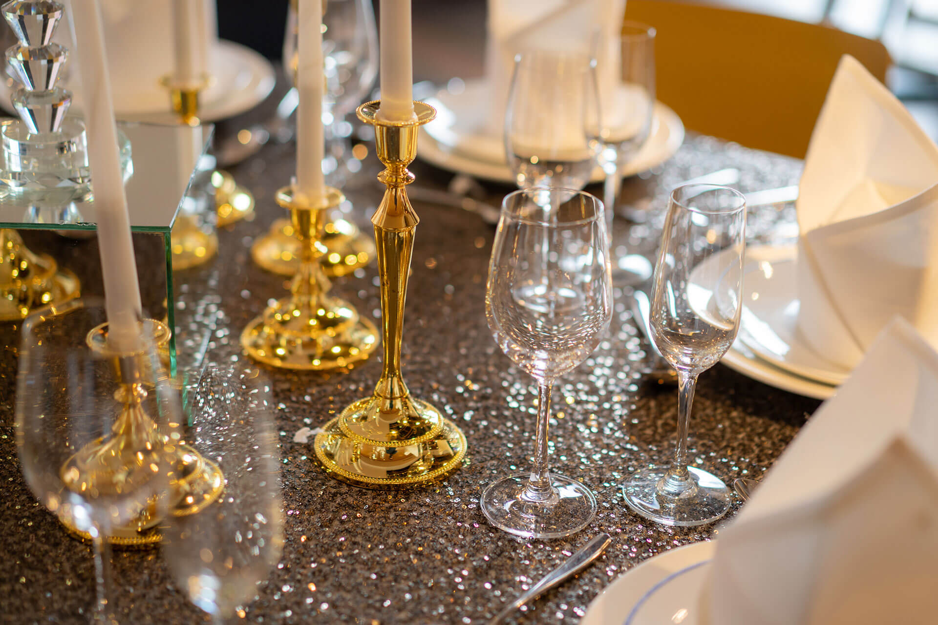 Dining goldware and drinking glasses Dining goldware and drinking glasses at KL Journal Hotel