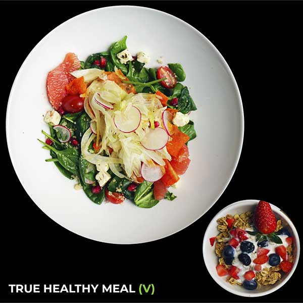 Healthy meal containing veggies, cereal & berries Healthy meal containing veggies, cereal & berries