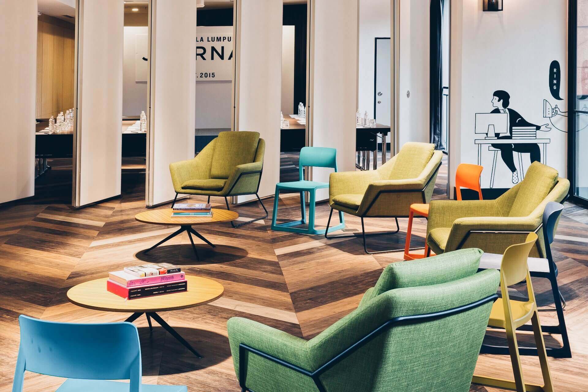 Chic and colourful meeting area at KL Journal Hotel