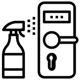 Cartoon image of disinfecting a door handle